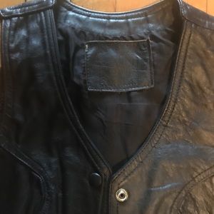 Women’s black leather 1980s biker vest